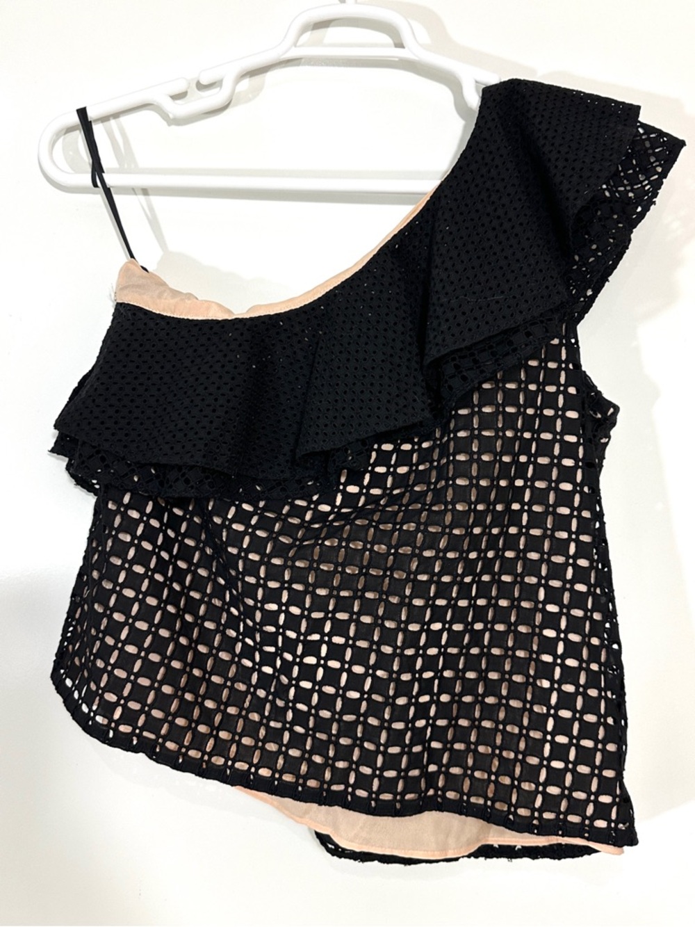 J.Crew One-Shoulder Ruffle Top In Black Eyelet - Picture 4 of 8